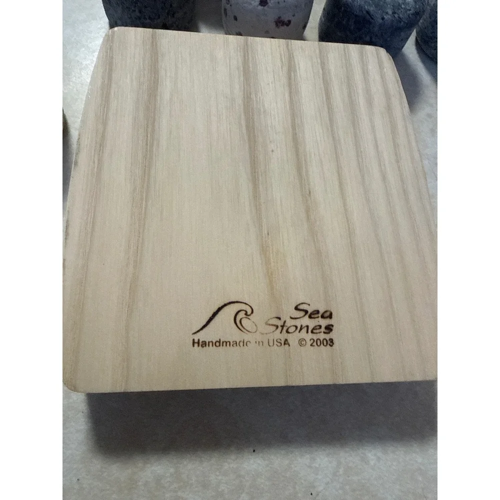 Sea Stones Granite Whiskey Chilling Stones Set with Wood Tray Handmade in USA